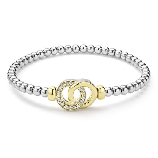 Signature Caviar Two-Tone Interlocking Diamond Stretch Bracelet
