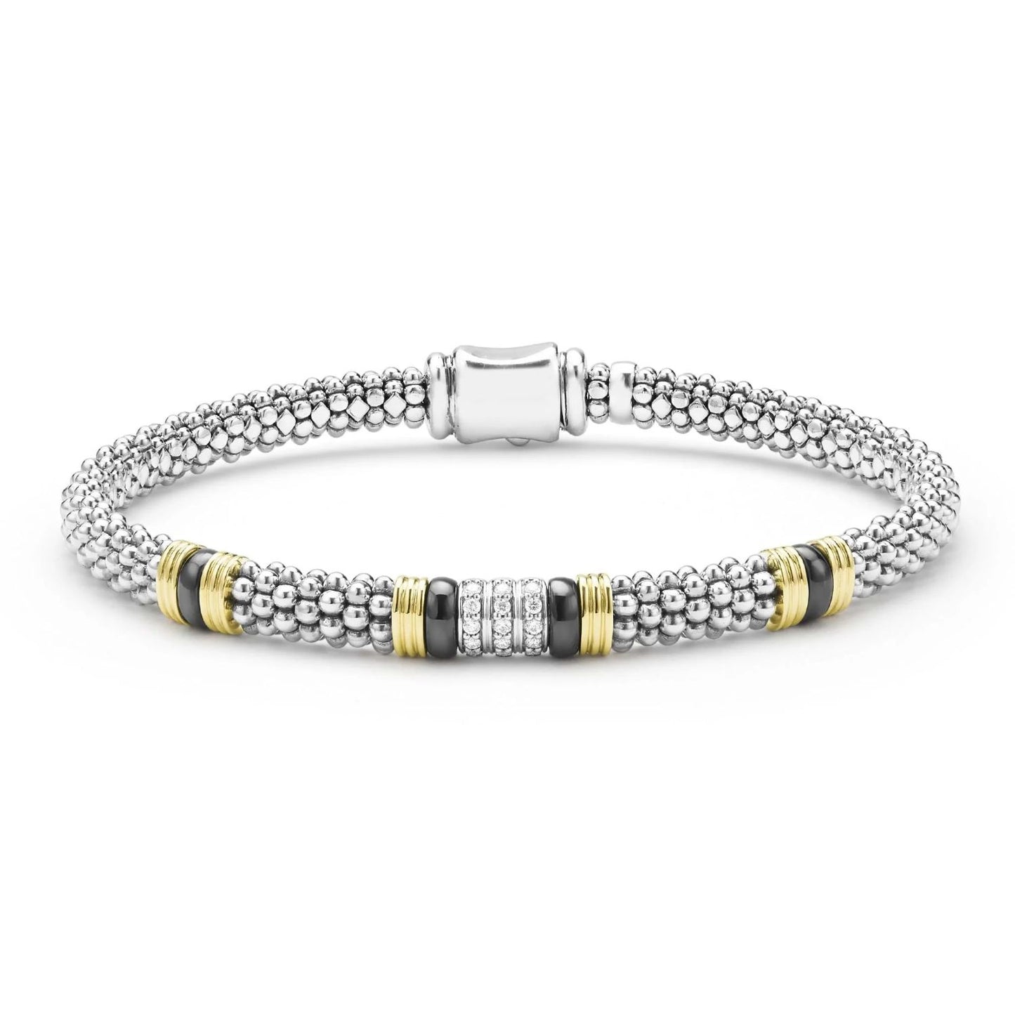 Black Caviar Two-Tone Black Ceramic Station Diamond Bracelet