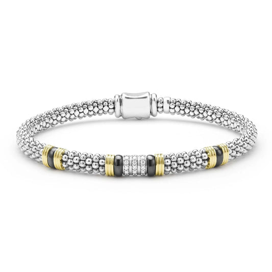 Black Caviar Two-Tone Black Ceramic Station Diamond Bracelet
