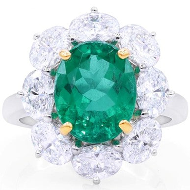 Certified Vivid Green Brazilian Emerald & Diamond Halo Ring