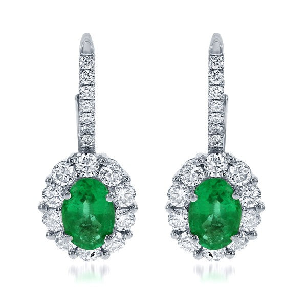 Emerald & Diamond Halo Drop Earrings