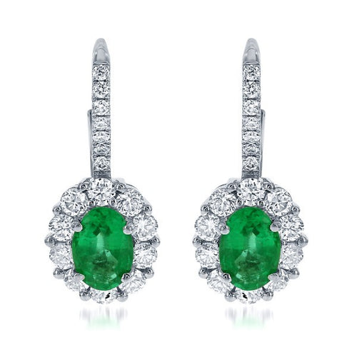 Emerald & Diamond Halo Drop Earrings