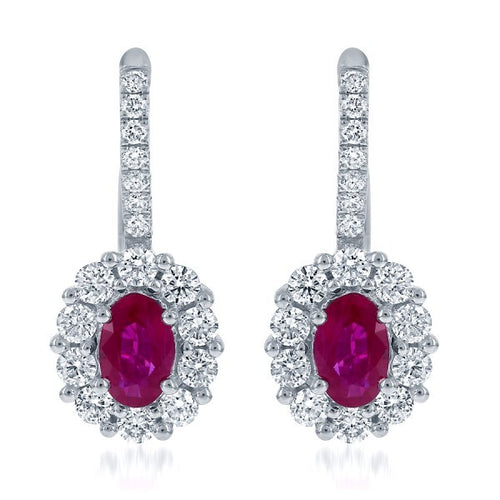 Ruby & Diamond Halo Drop Earrings