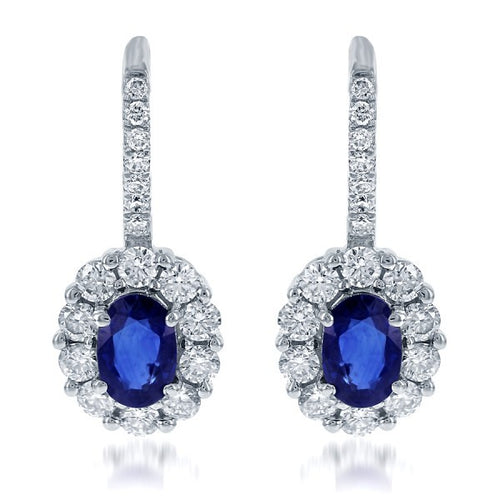 Blue Sapphire & Diamond Halo Drop Earrings