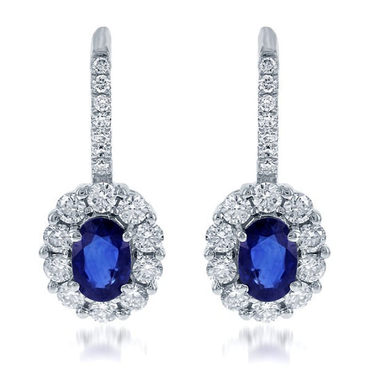 Blue Sapphire & Diamond Halo Drop Earrings