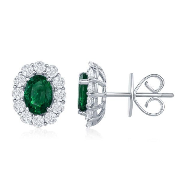 Emerald and Diamond Halo Earrings