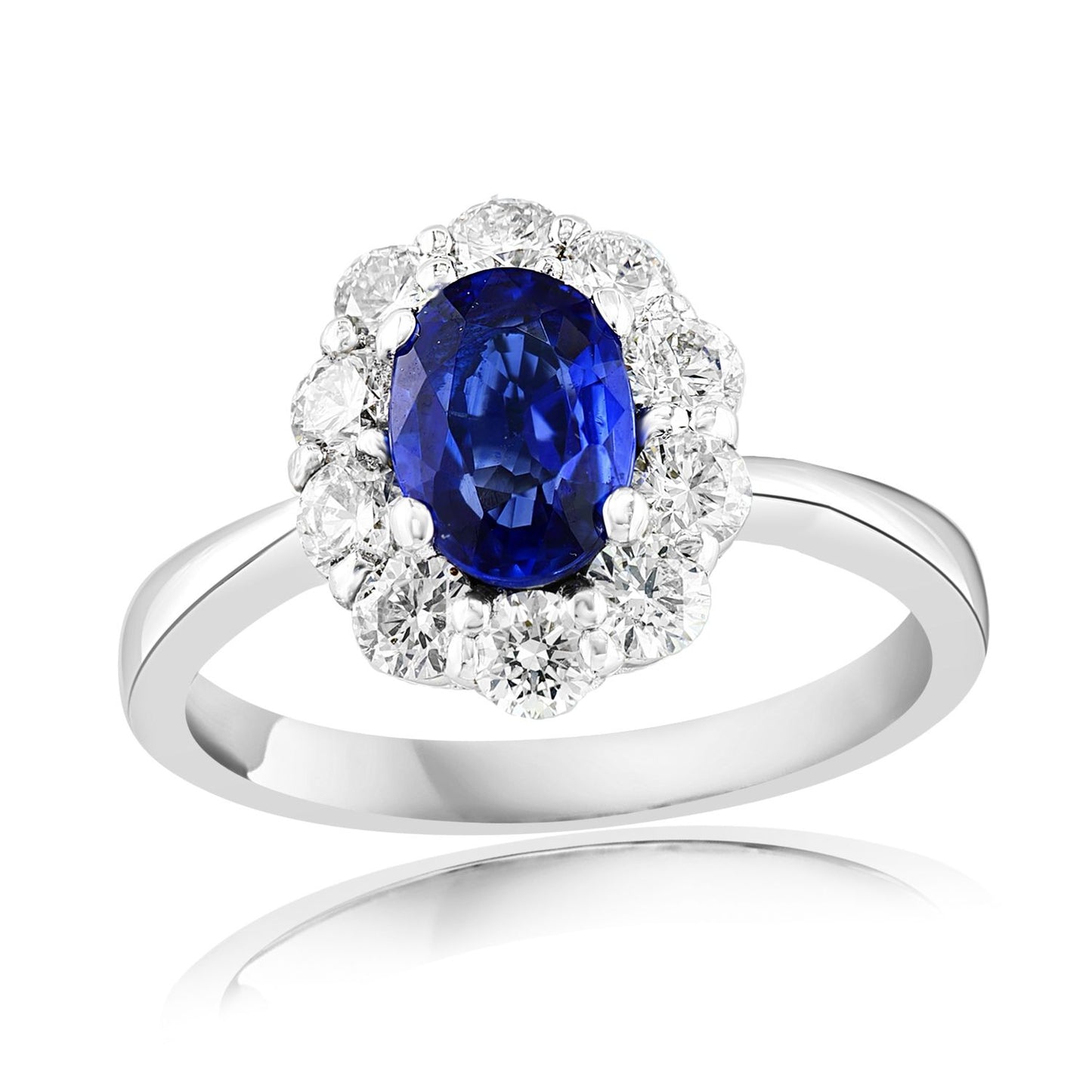 Blue Sapphire & Diamond Halo Ring