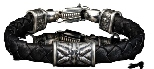 Thunderbloom-Black Braided Lambskin Leather Bracelet