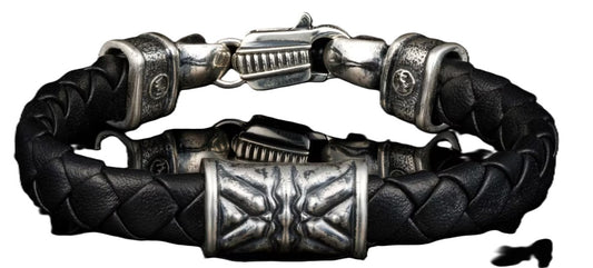 Thunderbloom-Black Braided Lambskin Leather Bracelet