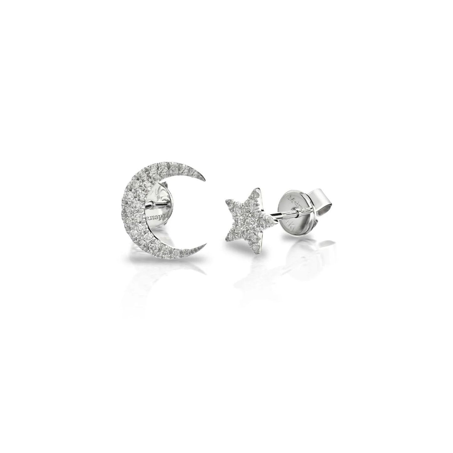 Pave Diamond Moon and Star Earring Set