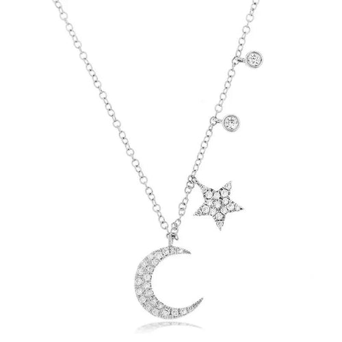 Moon and Star Diamond Necklace