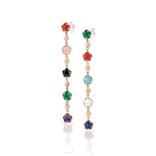 Figlia Dei Collection Varied Gemstone Flower Dangle Earrings