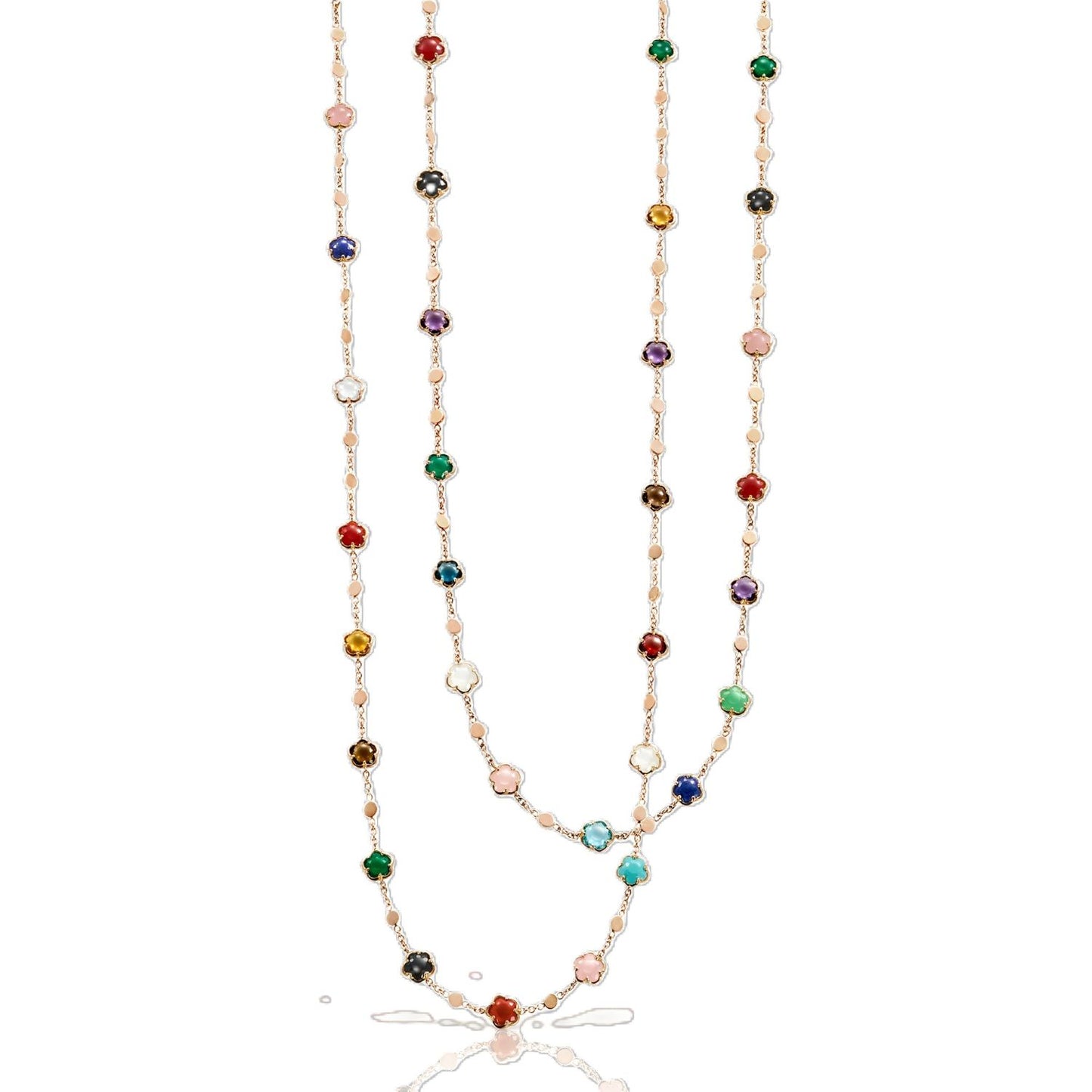 Figlia Dei Collection Varied Gemstone Flower Long Station Necklace