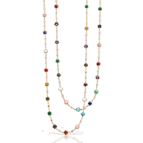 Figlia Dei Collection Varied Gemstone Flower Long Station Necklace