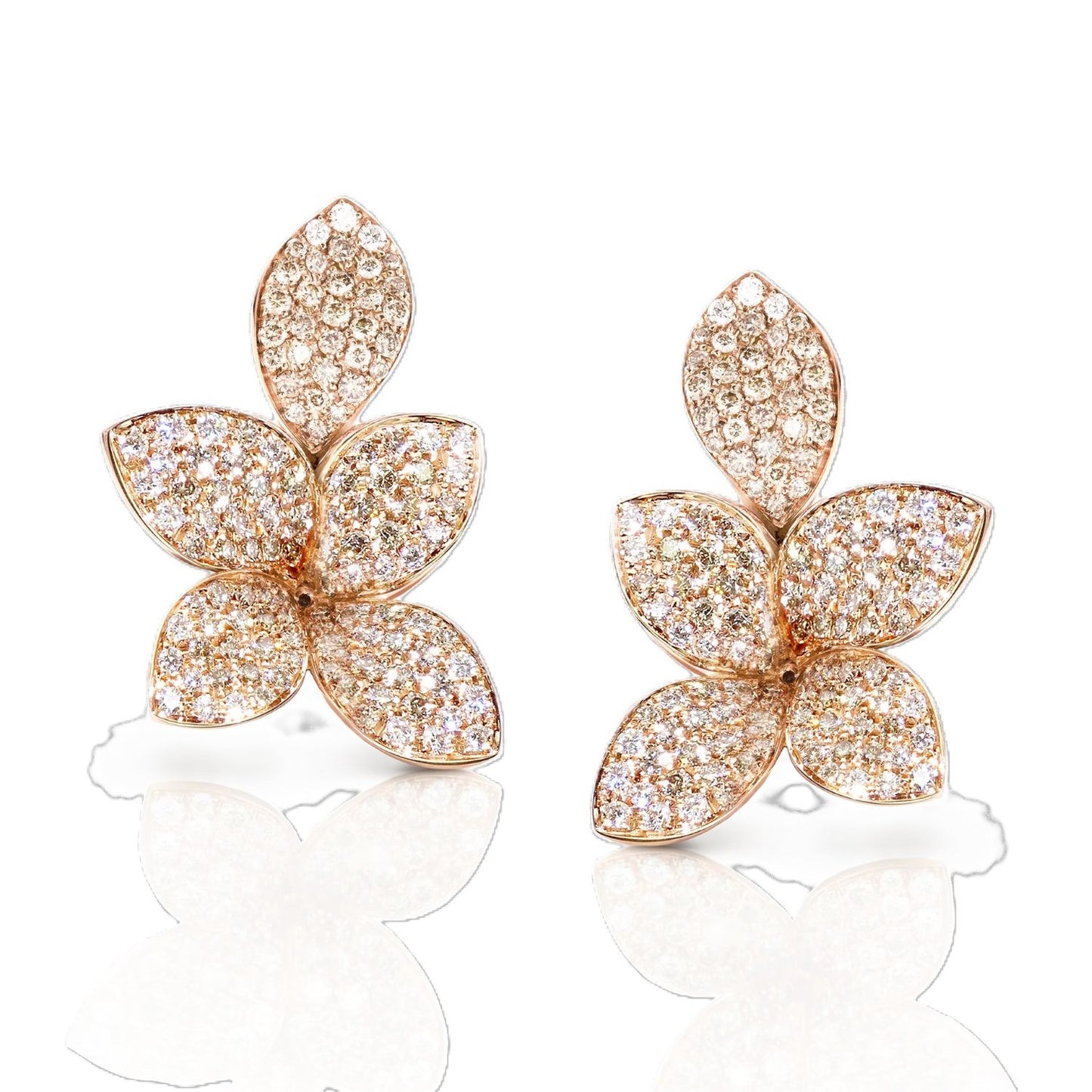 Giardini Segreti Collection Pave Diamond Flower & Leaf Drop Earrings