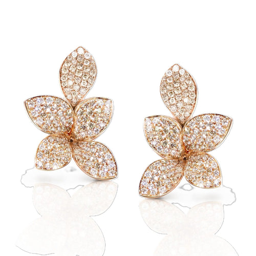 Giardini Segreti Collection Pave Diamond Flower & Leaf Drop Earrings