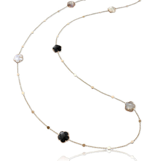 Petit Joli Collection Moonstone and Onyx Long Flower Station Necklace