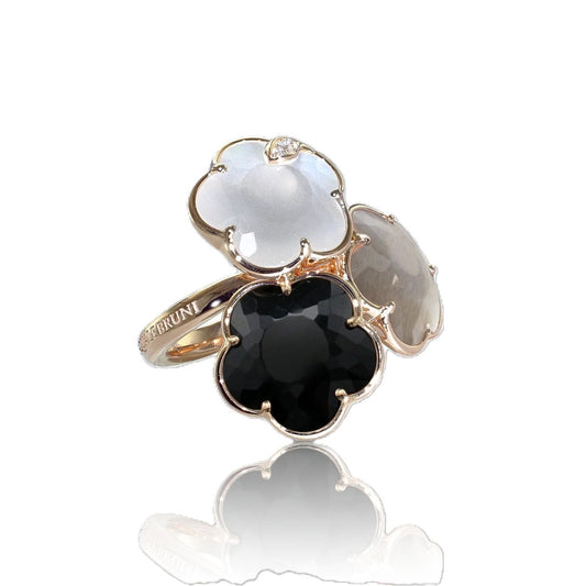 Petit Joli Collection Moonstone and Onyx Flower Ring
