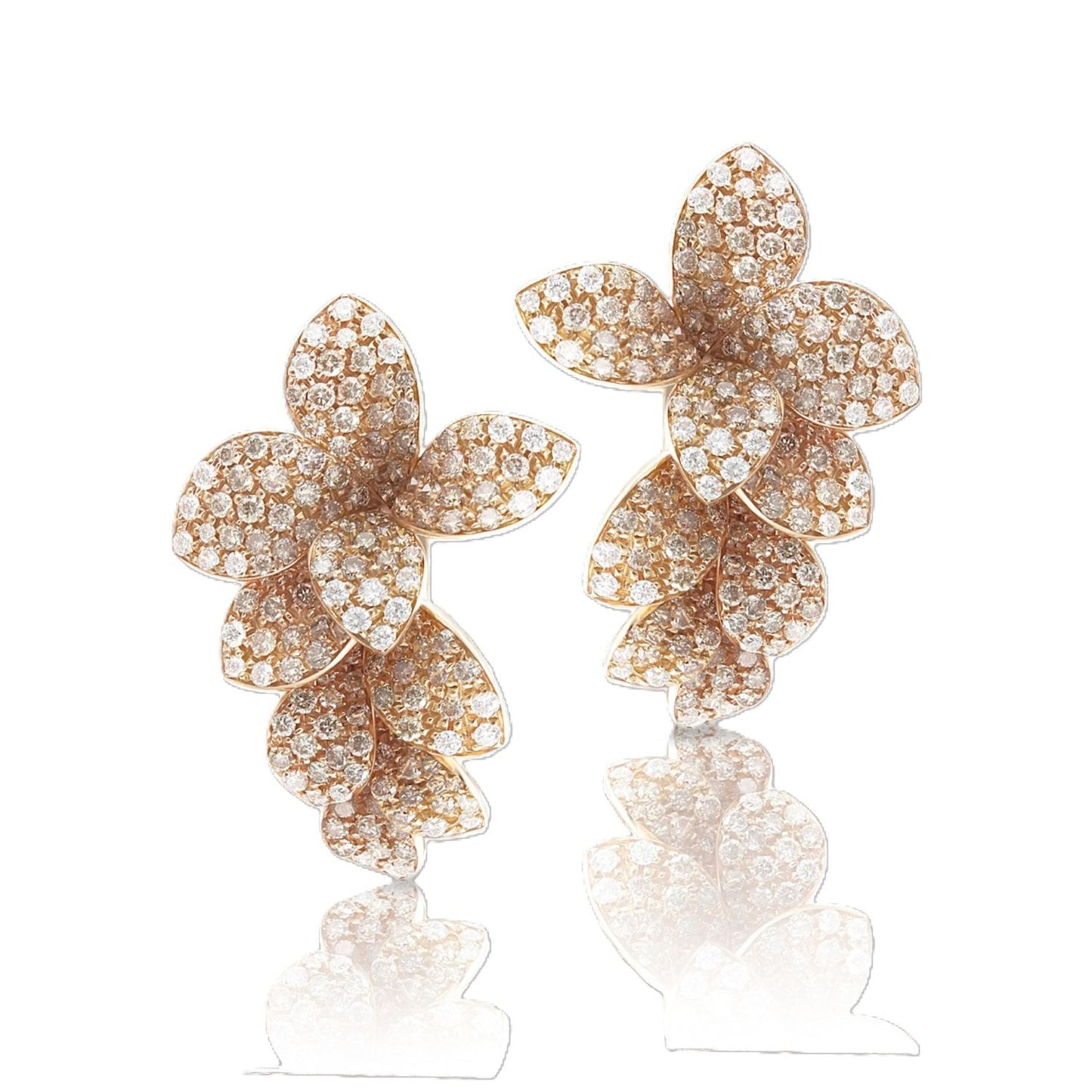 Petit Garden Collection White & Champagne Diamond Flower Earrings