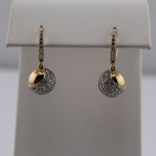 Two Tone Diamond Dangle Ball Hoop Earrings