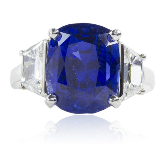 Certified Ceylon Blue Sapphire and Diamond Ring