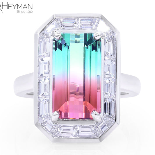 Certified Bi-Color Tourmaline and Diamond Ring