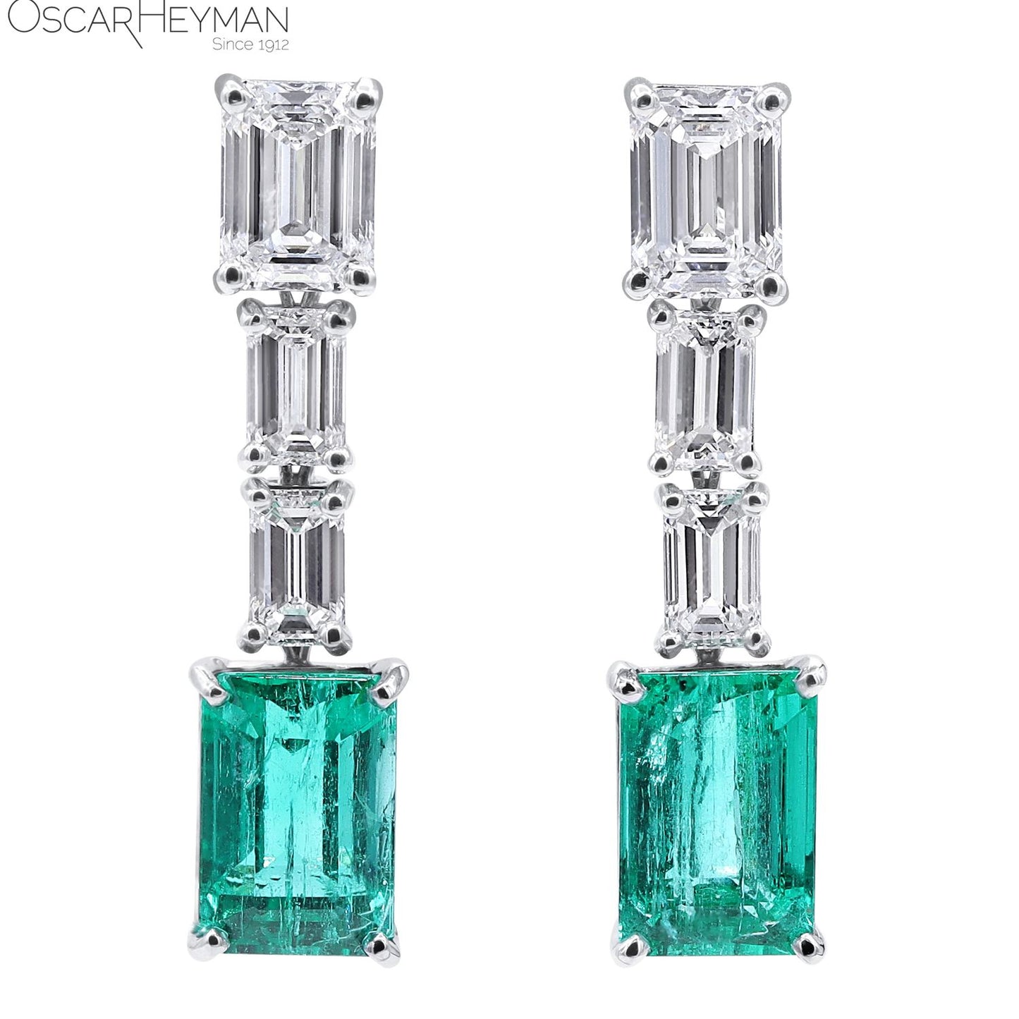 Certified Columbian Emerald and Diamond Drop Earrings