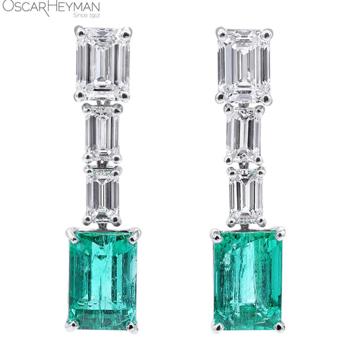 Certified Columbian Emerald and Diamond Drop Earrings