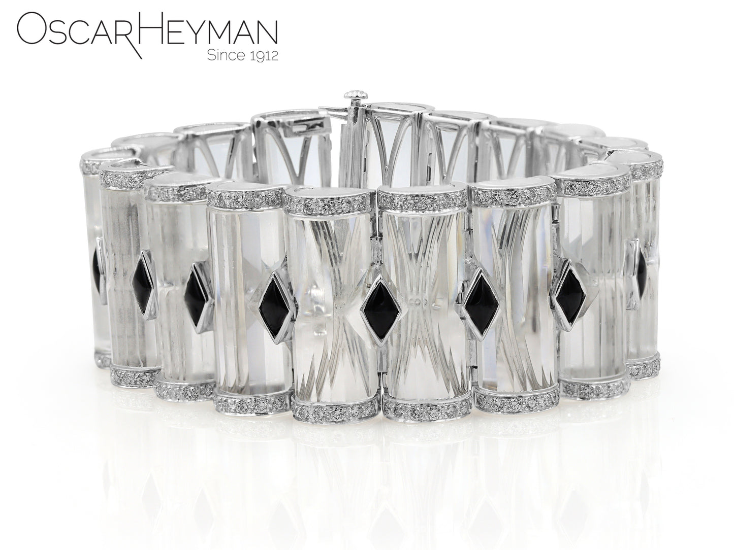 Black Jade, Quartz Crystal & Diamond Bracelet