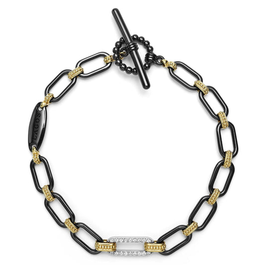 Signature Caviar Collection Black Ceramic & Diamond Link Bracelet