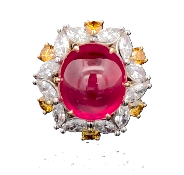 Certified Intense Red Mozambique Ruby and Fancy Color Diamond Ring