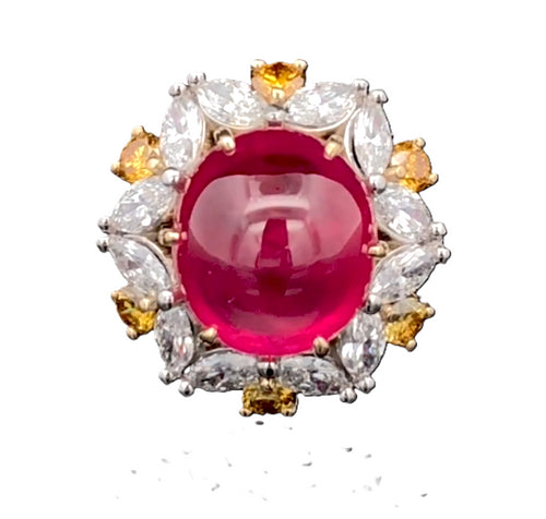 Certified Intense Red Mozambique Ruby and Fancy Color Diamond Ring