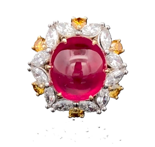 Certified Intense Red Mozambique Ruby and Fancy Color Diamond Ring