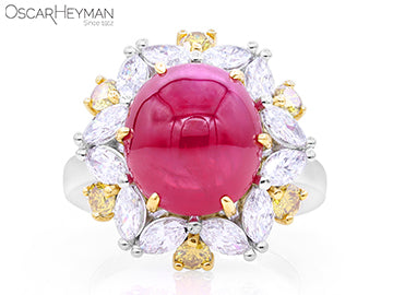 Certified Intense Red Mozambique Ruby and Fancy Color Diamond Ring