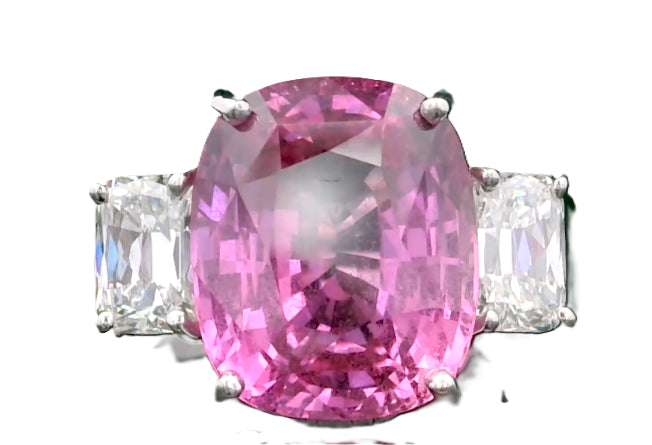 Certified Vivid Madagascar Origin Pink Sapphire and Diamond Ring
