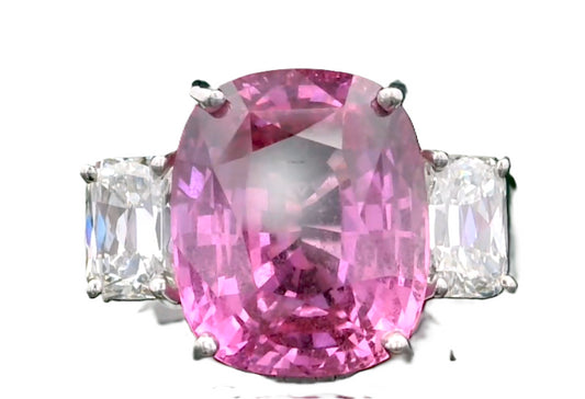Certified Vivid Madagascar Origin Pink Sapphire and Diamond Ring