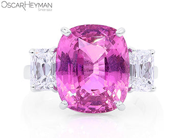 Certified Vivid Madagascar Origin Pink Sapphire and Diamond Ring