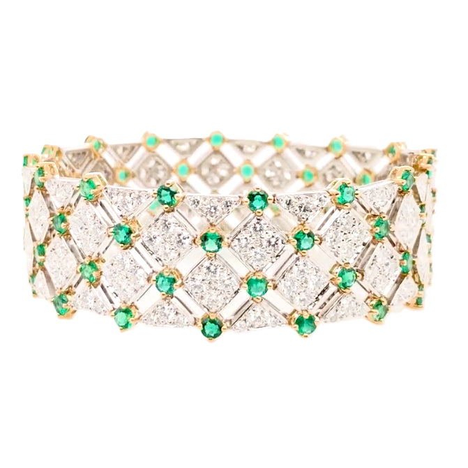 Emerald and Diamond Wide Bracelet