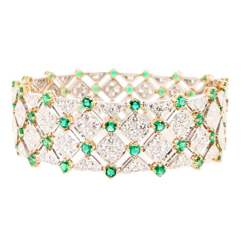 Emerald and Diamond Wide Bracelet