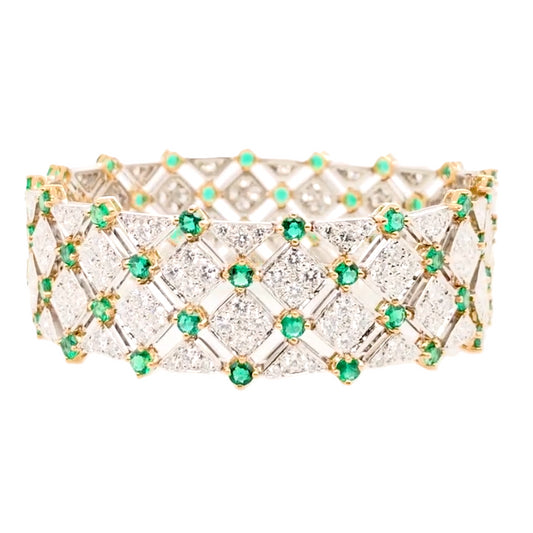 Emerald and Diamond Wide Bracelet