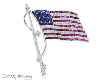 USA Ruby, Blue Sapphire and Diamond Flag Brooch