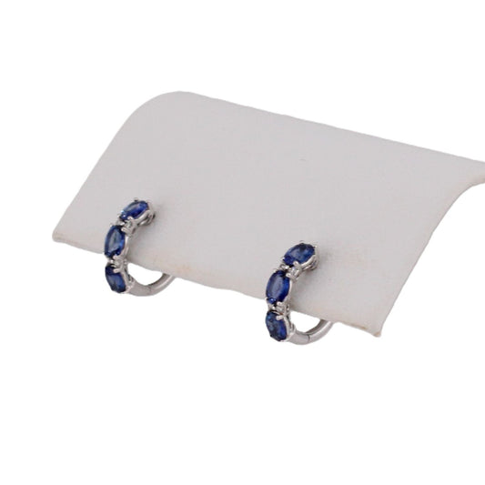Blue Sapphire and Diamond Hoop Earrings