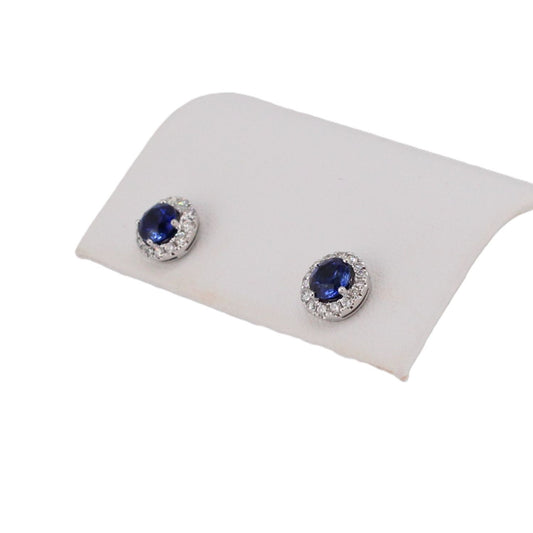 Blue Sapphire and Diamond Halo Earrings