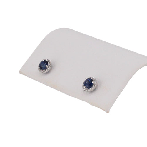 Blue Sapphire and Diamond Halo Earrings
