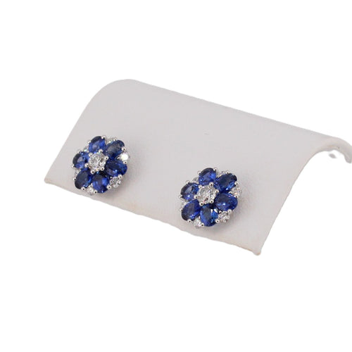 Blue Sapphire and Diamond Flower Earrings