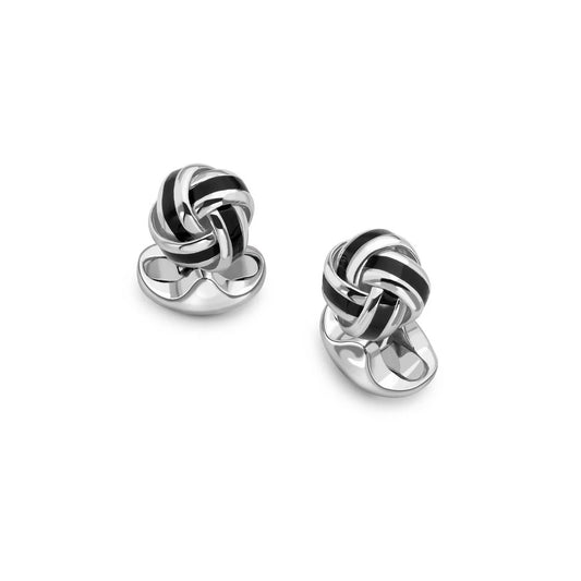 Sterling Silver Black Enamel Knot Cufflinks