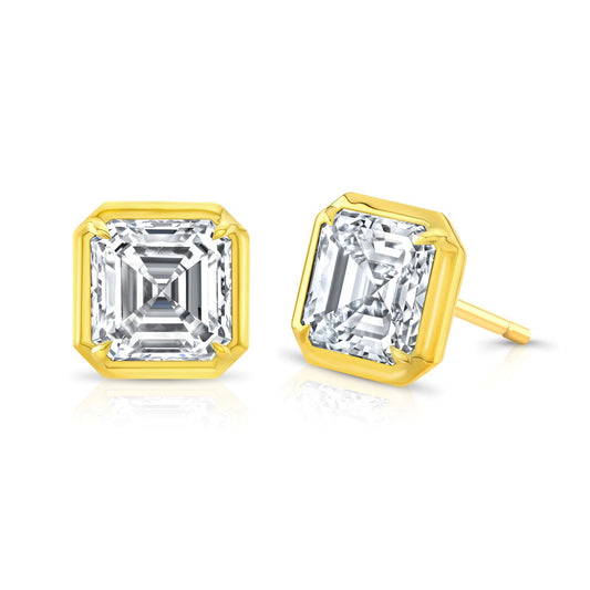 GIA Certified Ascher Cut Diamond Stud Earrings