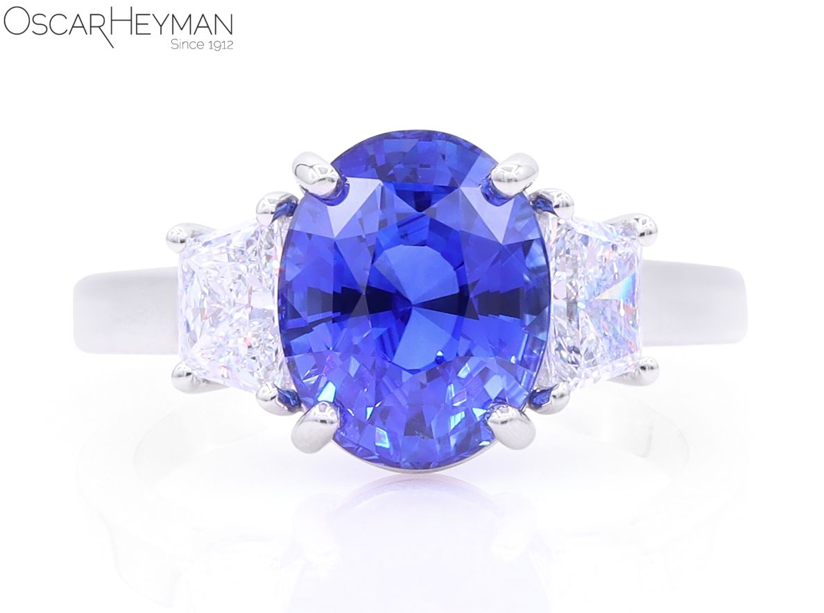 Certified Ceylon Blue Sapphire and Diamond Ring