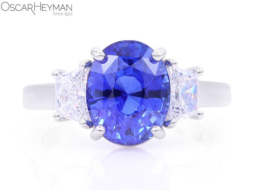 Certified Ceylon Blue Sapphire and Diamond Ring