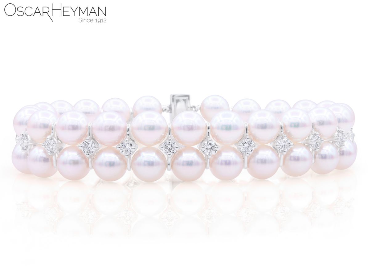Akoya Cultured Pearl and Diamond Double Row Bracelet